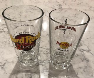 Euc Set Of 2 Hard Rock Cafe Pint Glasses - Las Vegas & Washington Dc,  16 Ounces
