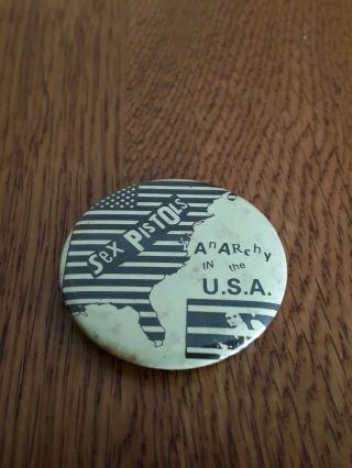 Mega Rare Vintage 38 Mm 1970s The Sex Pistols Anarchy In The Usa Tour Pin Badge