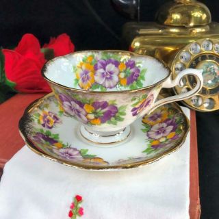 Vintage Royal Albert Bone China Heavy Gold Pansy Cup And Saucer Set