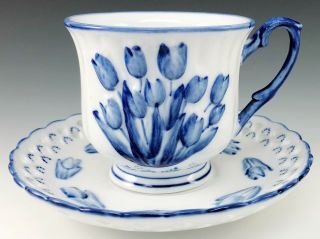 Delftware Royal Twickel Ter Steege Holland Handpainted Blue Tulip Tea Cup Saucer 2