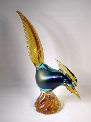 Vintage Murano,  Art Glass,  14 " Pheasant,  Cobalt/gold Dust/amber,  Rare Color
