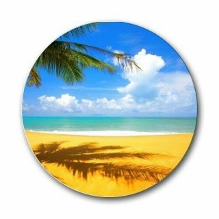 Scenic Beach Ocean Sand Tropical Palm Trees Round Mousepad Mouse Pad