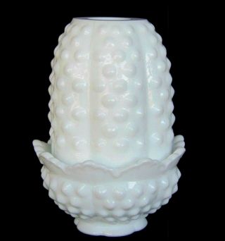 Fenton White Milk Glass Hobnail Fairy Lamp 2 Piece Candle Holder Light Milkglass