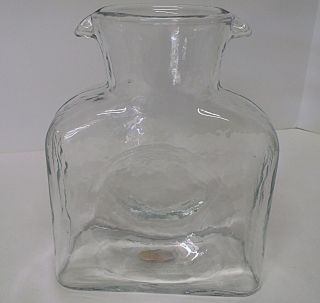 Vintage Blenko Glass Double Spout Water Decanter With Sticker On Bottom