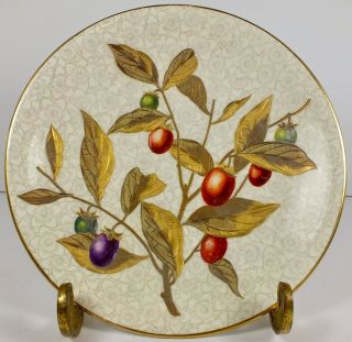 Antique Royal Worcester Plate W Hand Painted Gold Leaves & Berries Circa 1860