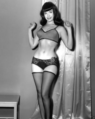 Bettie Betty Page In Bra & Lace Panties And Stockings Pinup 8x10 Photo
