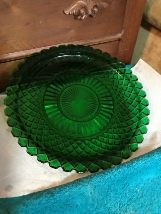Vintge Anchor Hocking Waterford Waffle Forest Green 14 " Sandwich Plate