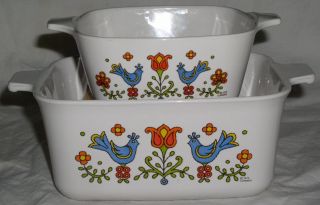 Set Of 2 Corning Ware Country Festival Pattern Open Casseroles - P - 43 & P - 4