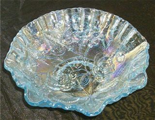 Imperial Glass Ice Blue Irridescent Carnival Glass Bowl Cabbage Roses