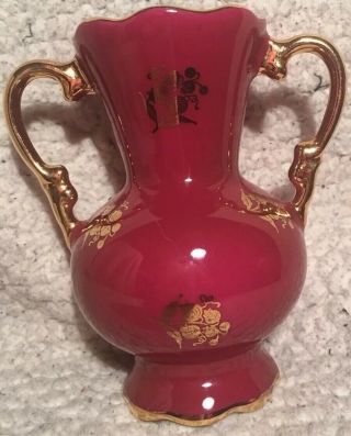 Limoges Castel France Porcelain Hand Painted Maroon & Gold 5” Vase 2