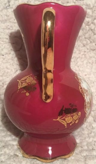 Limoges Castel France Porcelain Hand Painted Maroon & Gold 5” Vase 3