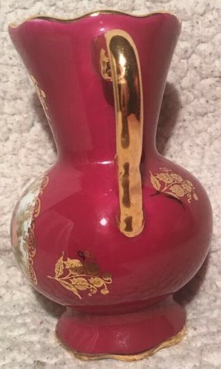 Limoges Castel France Porcelain Hand Painted Maroon & Gold 5” Vase 4