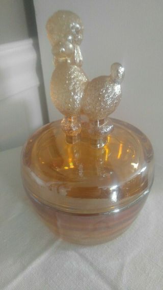 Jeannette Carnival Glass Poodle Dog Covered Candy Dish Trinket Powder Jar Vtg 2