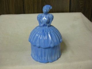 Akro Agate Blue / Powder Blue Colonial Lady Powder Jar / Box 6 1/2 "