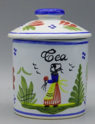 Hb Henriot Quimper Small Tea Box Canister Jar Mistral Blue Woman France