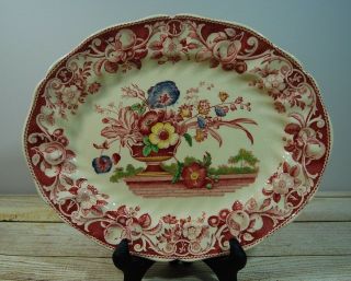 13 " Oval Serving Platter Pomeroy Red Multicolor (center Design) By Royal Doulton