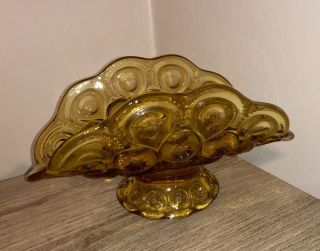 L.  E.  Smith Moon And Stars Footed Amber Banana Boat Fruit Bowl Table Vintage