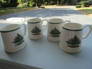 Spode Christmas Tree Porcelain Large Tankard Mugs Made In England 4 Pc Set