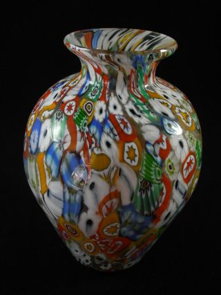 Murano Millefiori Art Glass Vase 6 ¼” Hand Blown Fratellli Toso