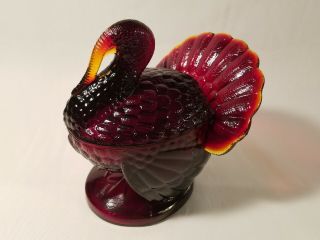 Vtg L.  E.  Smith Amberina Glass Thanksgiving Fall Turkey Covered Candy Dish