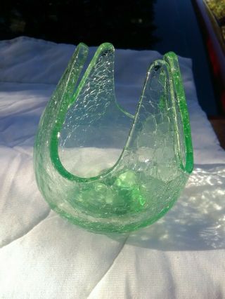 Vintage Mid Century Viking " Epic " Green Crackle Glass Patio Lite Candle Holder