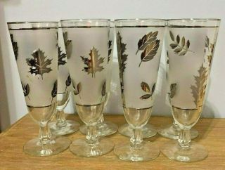 Vintage Libbey Silver Leaf Frosted Satin Pilsner Beer Glasses Tumblers - Set 8