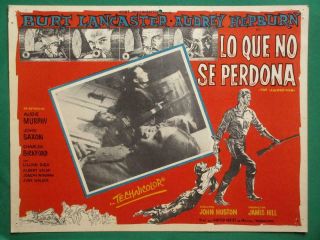 Audrey Hepburn The Unforgiven Burt Lancaster Audie Murphy Mexican Lobby Card 3