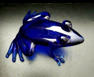 Cobalt Blue Art Glass Frog Figurine - Signed