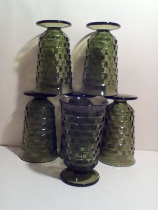 6 Vintage Indiana Whitehall Colony Cubist/cube Green Glass 12 Ounce Tumblers