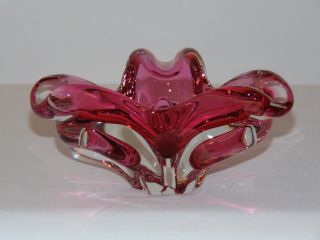 Vintage Mid Century Modern Italian Murano Art Glass Cranberry Modernist Bowl