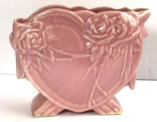 Vintage Mccoy Pink Heart Wild Rose Planter Vase 1940 