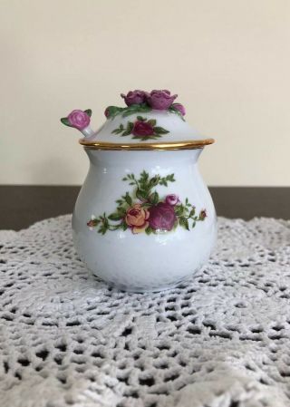 Royal Albert Old Country Roses Covered Jam Jar With Spoon