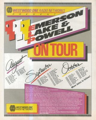 (sfbk26) Poster/advert 13x11 " Emerson Lake & Powell Usa Tour Dates 1986