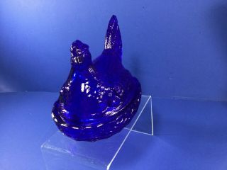 Vintage,  L.  E.  Smith ' Cobalt Blue ' Glass Hen on a Nest w/ Peeps Covered Dish 2