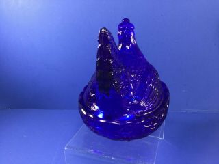 Vintage,  L.  E.  Smith ' Cobalt Blue ' Glass Hen on a Nest w/ Peeps Covered Dish 5