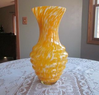 Vintage Large Italian Art Glass - Formation Vase Vibrant Orange & White