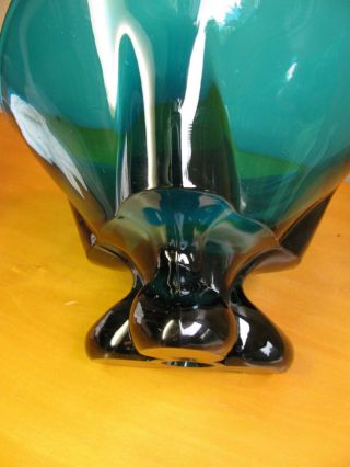 Vintage Mid Century Mod Viking Art Glass 3 toed foil BOWL Ocean Blue Teal 5