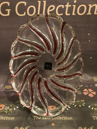 Mikasa Oval Peppermint Candy Red Swirl Glass Platter/candy Stripe Dish,  Vintage