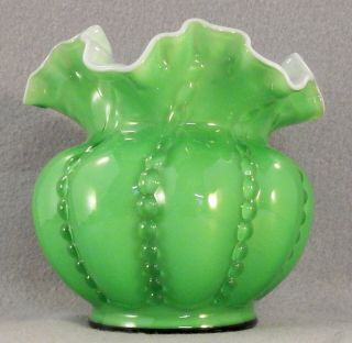 1948 - 1953 FENTON Green beaded melon OVERLAY vase (G324) 2