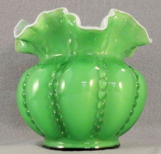 1948 - 1953 FENTON Green beaded melon OVERLAY vase (G324) 3