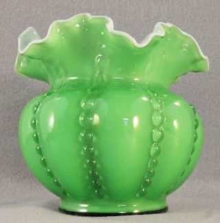 1948 - 1953 FENTON Green beaded melon OVERLAY vase (G324) 4