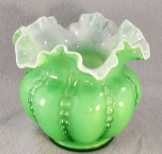 1948 - 1953 FENTON Green beaded melon OVERLAY vase (G324) 5