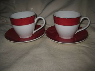 2 Lenox Kate Spade Rutherford Circle Red Gramercy Park Cups & Saucers