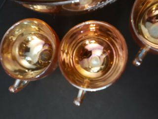 Vtg Jeannette Marigold Carnival Glass Christmas Egg Nog Set Bowl 6 Cups Holiday 4