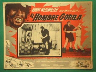 Johnny Weissmuller Killer Ape Jungle Jim Monster Spanish Mexican Lobby Card 1