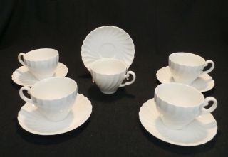 Set Of 5 Johnson Brothers Snowhite " Regency " Ironstone Cups Saucers Snow White