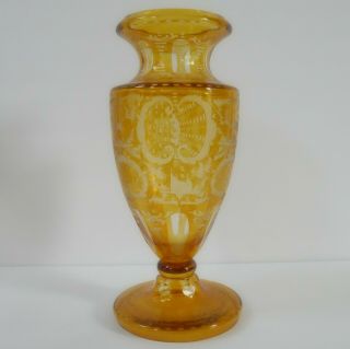 Yellow Amber Cut to Clear Czech Bohemian Cut and Etched Crystal Vase Amber 5