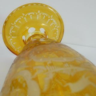 Yellow Amber Cut to Clear Czech Bohemian Cut and Etched Crystal Vase Amber 7