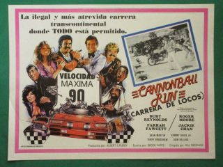 Cannonball Run Farrah Fawcett Burt Reynolds Roger Moore Mexican Lobby Card