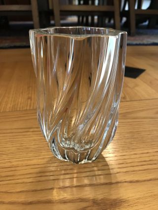 Hand Signed Kosta Boda 47755 Heavy Crystal Clear Glass Swirled Vase Anna Ehrner